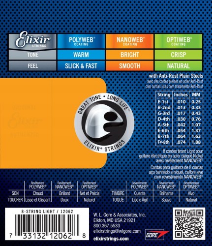 Elixir NanoWeb 10-74 Struny do gitary 8-strunowej