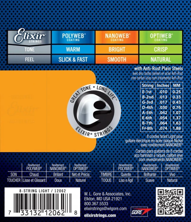 Elixir NanoWeb 10-74 Struny do gitary 8-strunowej