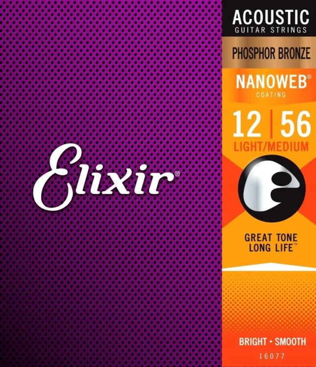 Struny Elixir NanoWeb Phosphor Bronze 16077 (12-56) struny akustyczne