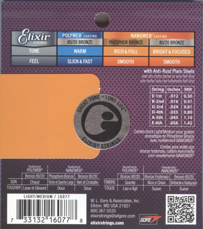 Struny Elixir NanoWeb Phosphor Bronze 16077 (12-56) struny akustyczne