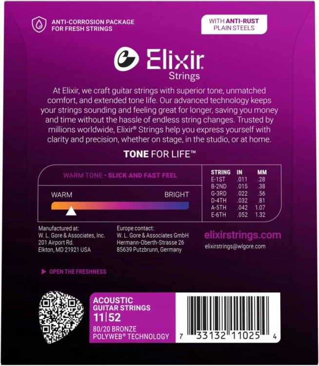 Struny Elixir NanoWeb Phosphor Bronze 11-52