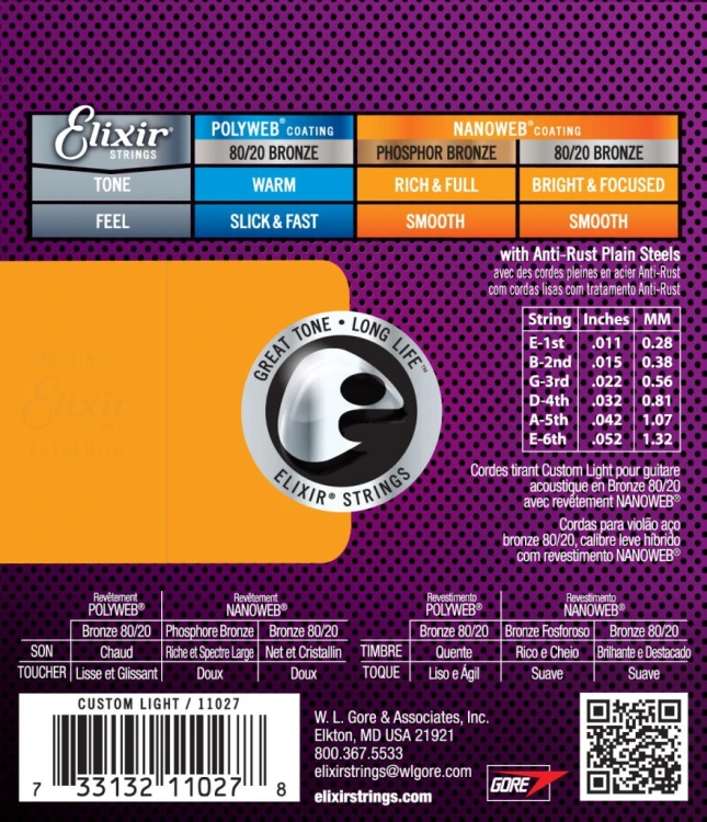 Struny Elixir NanoWeb Phosphor Bronze 11-52