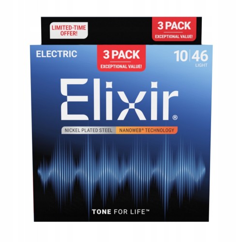 3PACK Struny Elixir NanoWeb 10-46 Light NEW (16567)