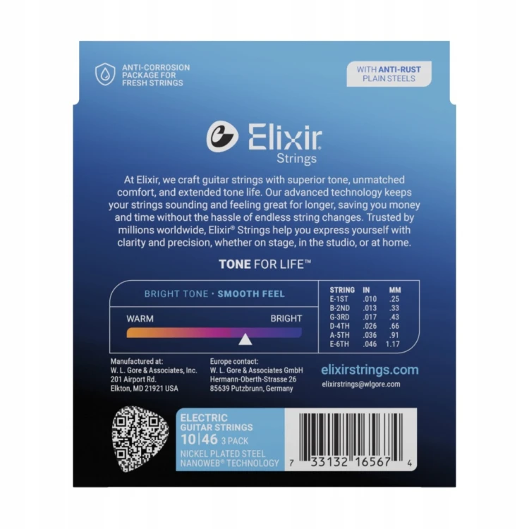 3PACK Struny Elixir NanoWeb 10-46 Light NEW (16567)